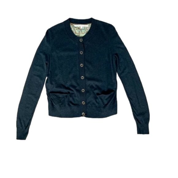 RACHEL Rachel Roy Snakeskin Print Button Cardigan Sweater Green Navy Size Small - Picture 2 of 15